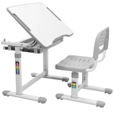VIVO Height Adjustable Childrens Desk & Chair Kids Interactive Work Station Grey