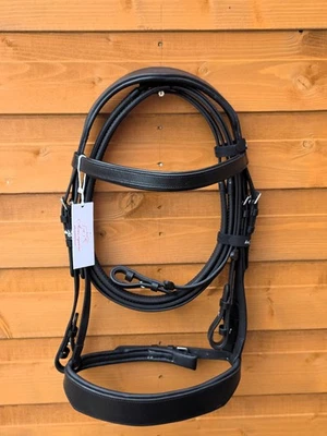 ACES EQUINE Schwarz Leder Pferd Hunter Trense Komfort gepolstert 2 Zoll Nasenriemen mit freiem Griff