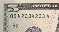 Trinary Repeater 42334233 2021 $5 Five Dollar Bill Fancy Serial Number Note