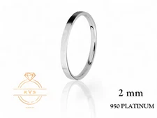 950 Platinum Solid FLAT 2mm Wedding Band Ring - Comfort Fit HAMMERED Finish New
