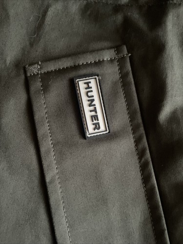 HUNTER olivgrüne Baumwoll-Kittel-Regenjacke Reißverschluss Druckknopf Kapuze wasserabweisend S - Bild 9 von 22
