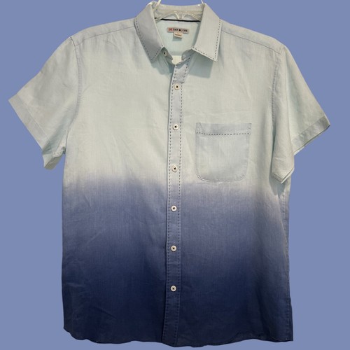 32 Bar Blues | 100% Linen Blue Ombre Button Up Shirt Size M Summer Casual - Picture 2 of 10