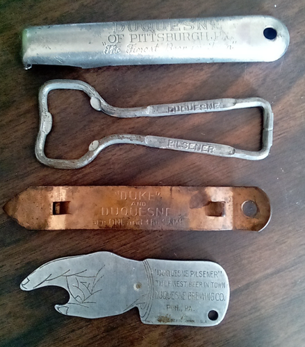 Lot 4 Vintage DUQUESNE "DUKE" Bier Metall Flaschenöffner Pittsburgh PA Brauerei