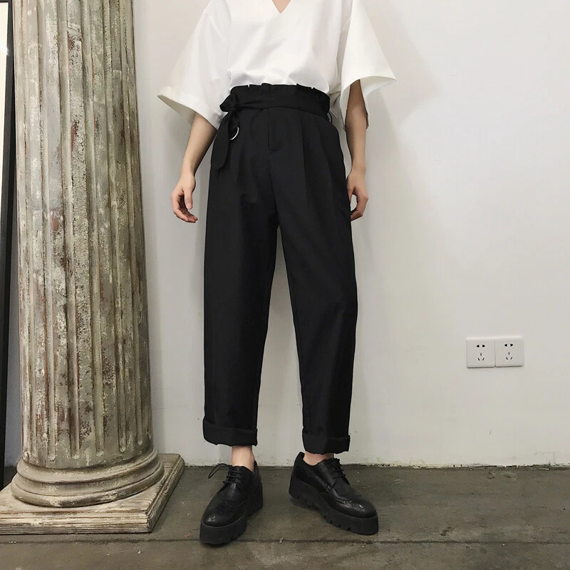 Mens wide leg pleated deals trousers