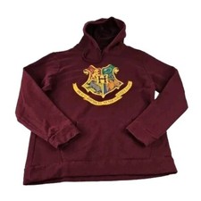 Harry Potter Hogwarts Hoodie Women XL Maroon Pullover Pockets Front Back Graphic