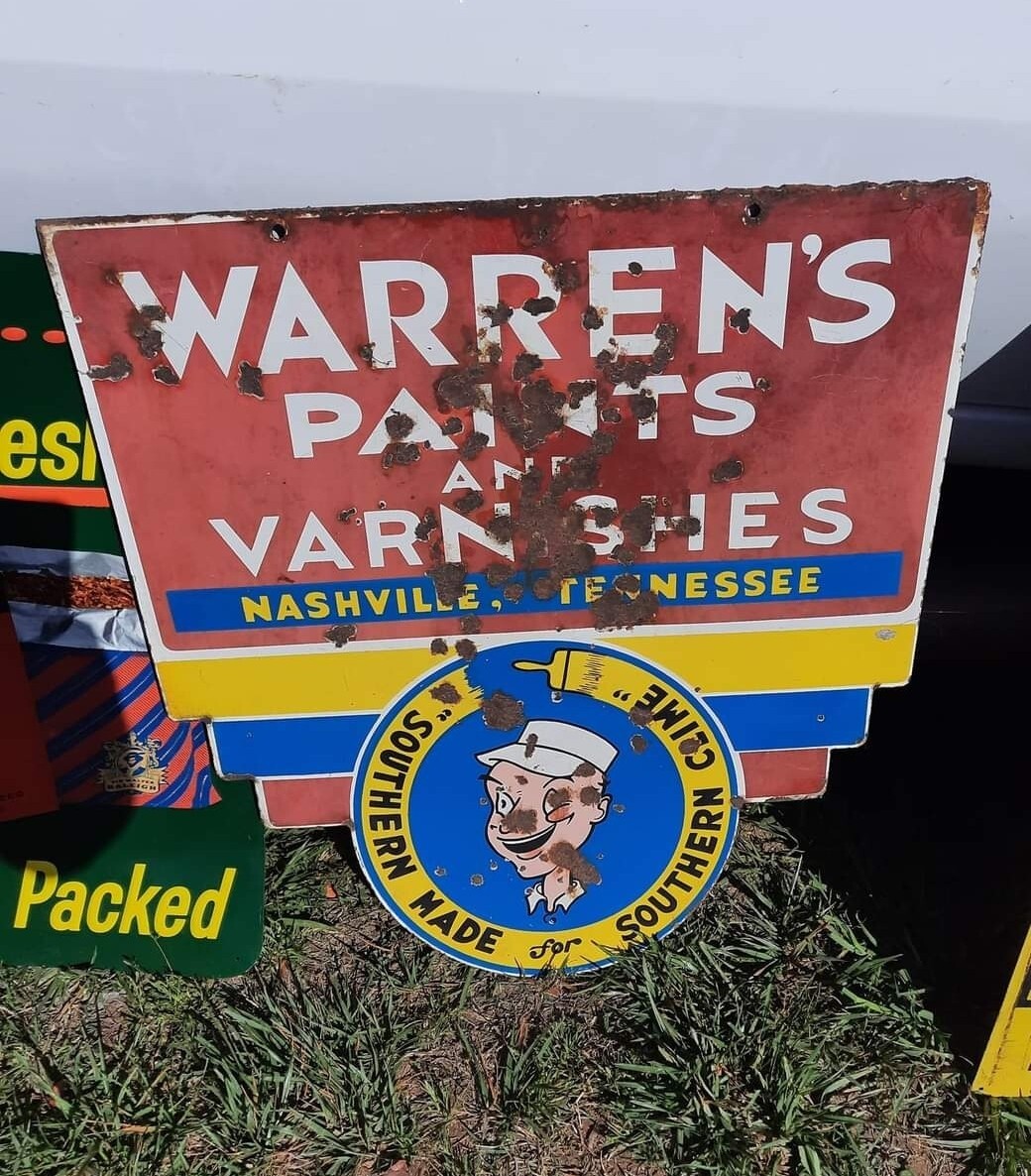 very rare Doublesided porcelain Warren's paint sign Nashville TN