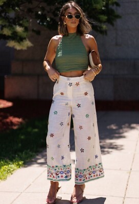 Zara Culottes With Floral Embroidery Multicoloured Ecru XS S M L
