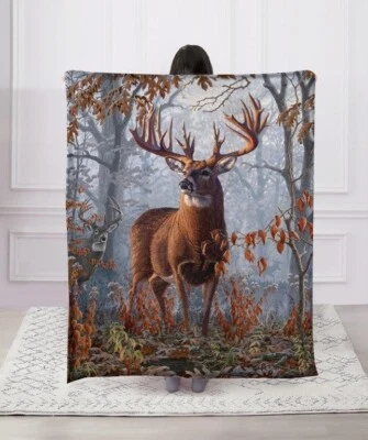 REGAL 50" x 60" White Tail Buck Whitetail Deer Mink Nature Soft Faux Fur Throw Blanket