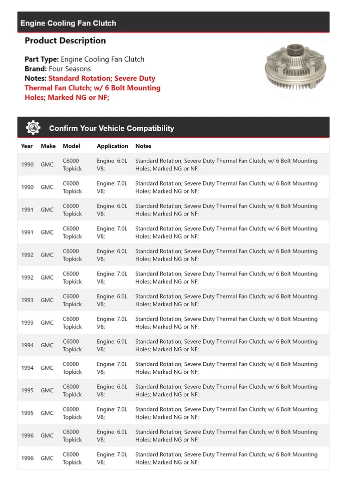 Embrague ventilador refrigeración motor Topkick GMC C6000 1990-1996 4 estaciones 1991 1992 Foto 2 de 4
