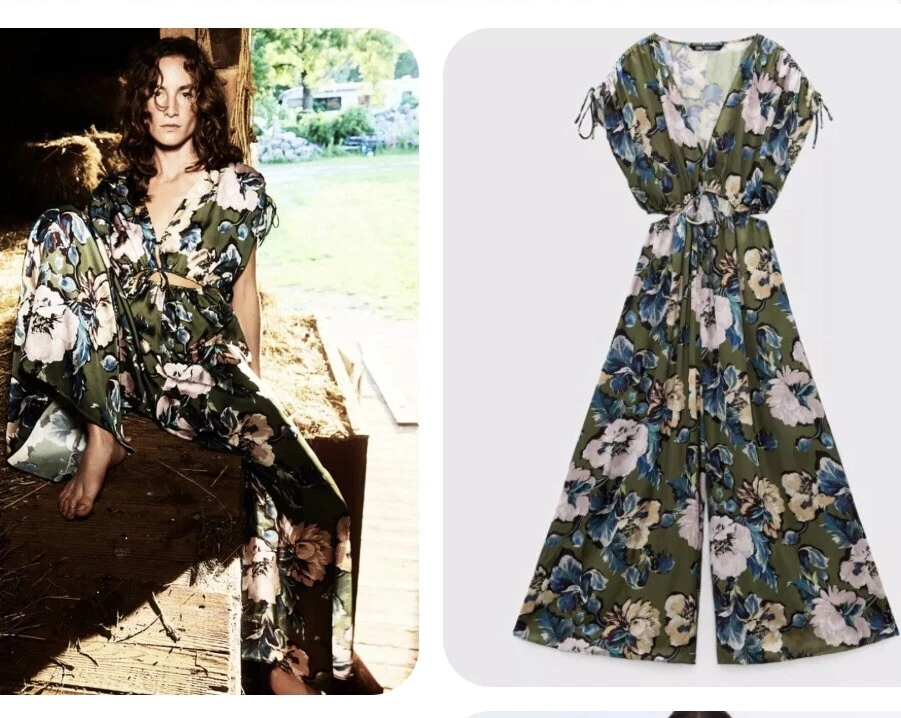 Zara green floral jumpsuit cheap