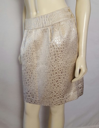 Rebecca Moses Ivory Gold Metallic above knee Skirt size 4 - Picture 4 of 8
