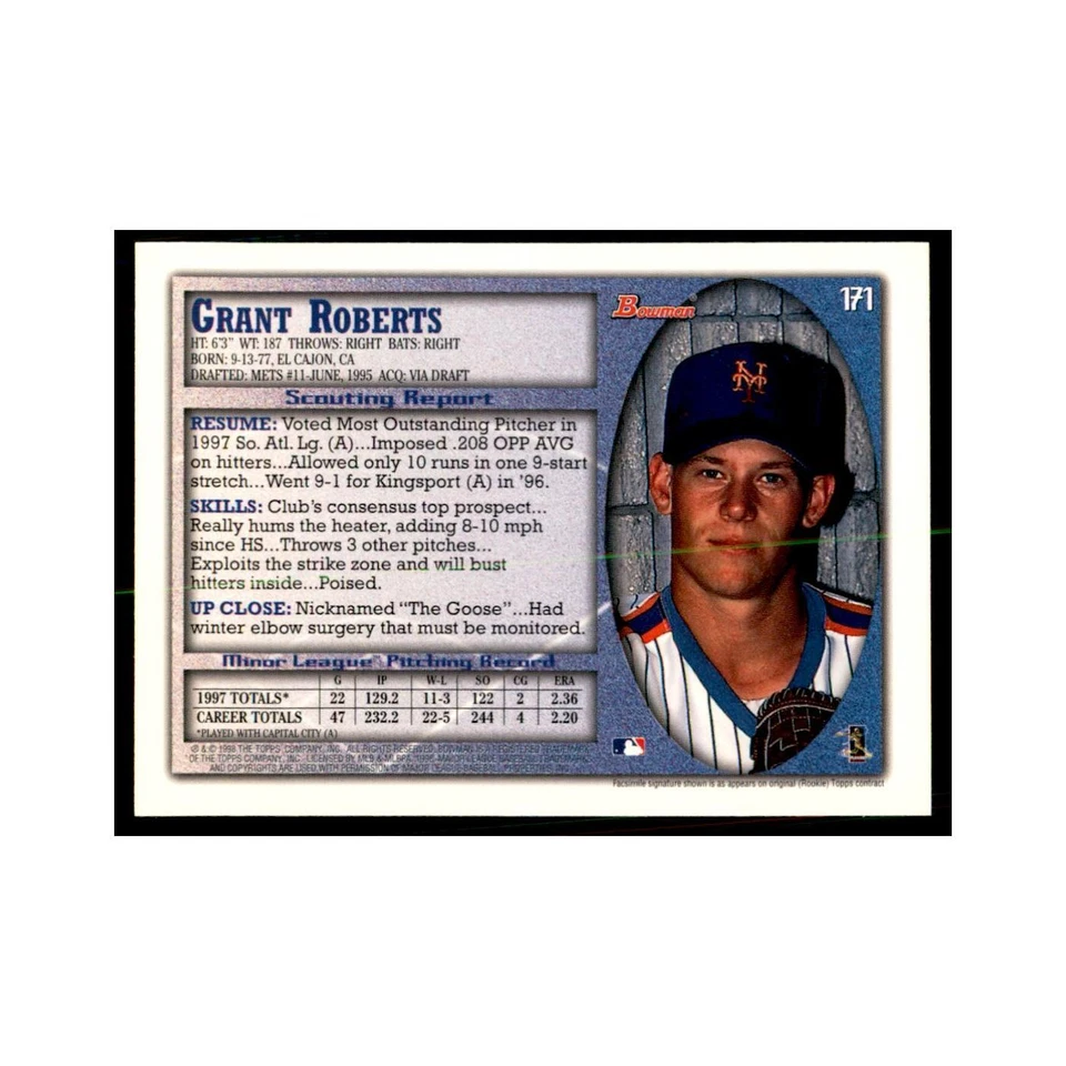 1998 Bowman Grant Roberts Baseball Cards #171 - Image 2 of 3