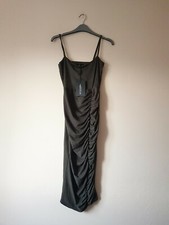 Womens Khaki Faux Suede Ruched Midi Dress - Size 8 - New With Tags