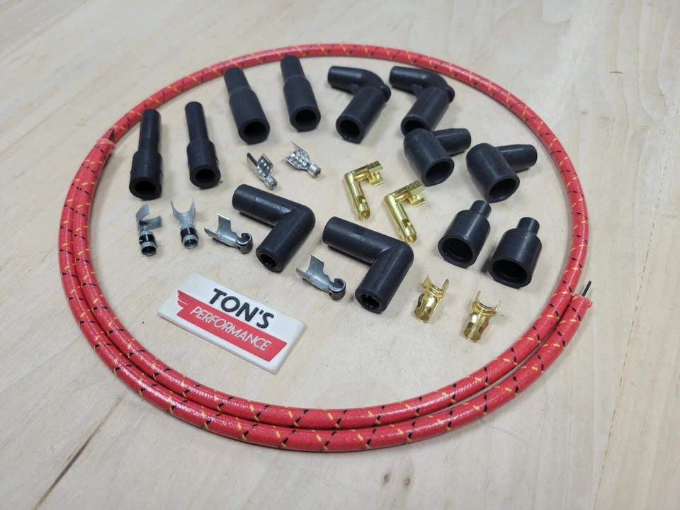 Universal Harley Davidson Spark Plug Wires Kit Red BlackYellow Cloth Braided 8mm - Image 2 of 4