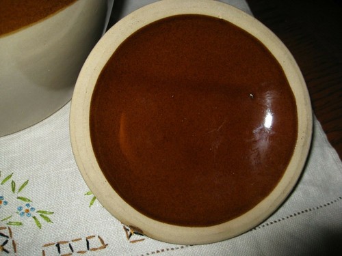 MONMOUTH POTTERY BROWN-DRIP POT CROCK CANISTER USA VINTAGE DOUBLE HANDLED w/LID - Picture 8 of 11