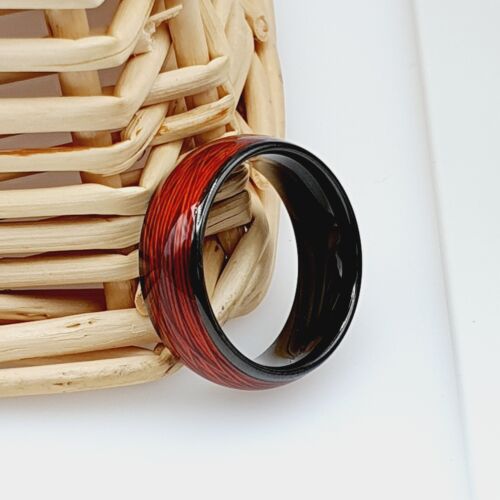 Black Tungsten Men's Ring Dome Black Tungsten Wedding Ring with Red Wire Inlay - Picture 7 of 12