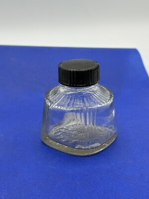 Vintage Parker Quink 2 Ounce Glass Ink Bottle Clear Glass Made in USA Unique Cap