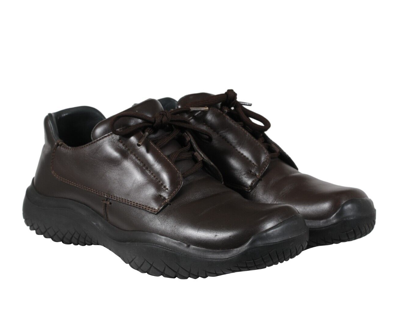 SAOLA Prada AW99 Vintage Chunky Derby Taglia US9.5 UK8.5 Pelle Marrone Vibram Punta Quadrata