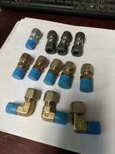 LOT OF 12 PARKER CPI CONNECTORS, (5) 6-4-FBZ-B, (3) 6-6-HBZ-SS 3/8" UNION , + 4