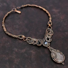 Dinosaur Bone Wire Wrapped Chain Necklace Handcrafted Copper Unique Gift 18.0"