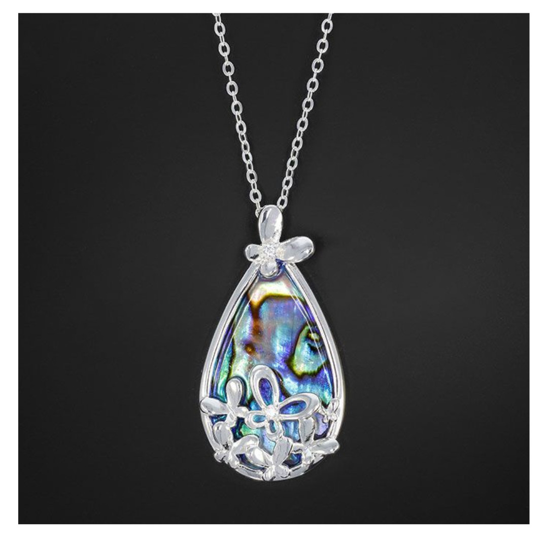 Stunning Equilibrium Paua Shell Butterfly Necklace - Multicolor Silver Plated