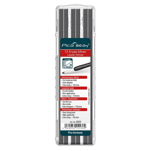 Pica 6050 BIG-Dry Carpenter 2H Refill Leads, 12PK