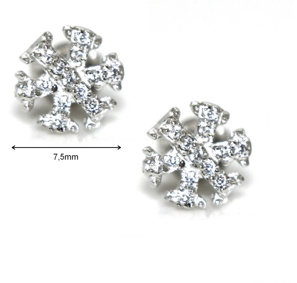 orecchini argento 925 fiocco di neve con zirconi bianchi microsetting brillanti - Immagine 2 di 3