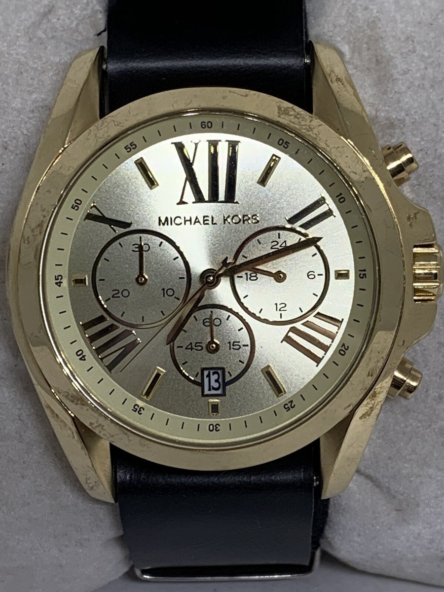 Michael Kors Mk 5605 Unisex Black Leather Analog Silver Dial Quartz Watch Aa264 eBay