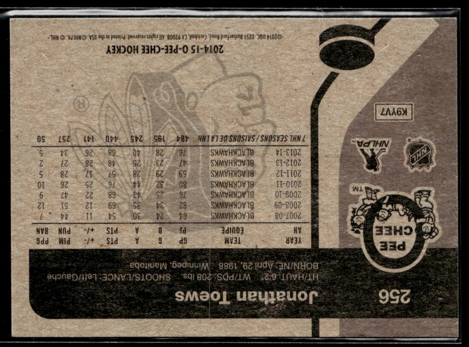 2014-15 O-Pee-Chee Retro Jonathan Toews #256 - Image 2 of 2