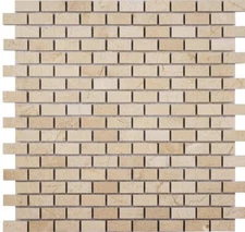 Simple Tile - Marble Mosaic Tile, "Mini Brick Collection", Crema Marfil Polished