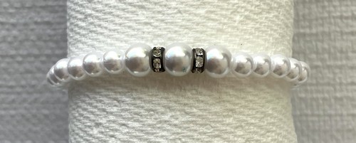 Pearl Bracelet Antique Style Silver-toned Clasp Faux Pearls Rhinestone Spacers