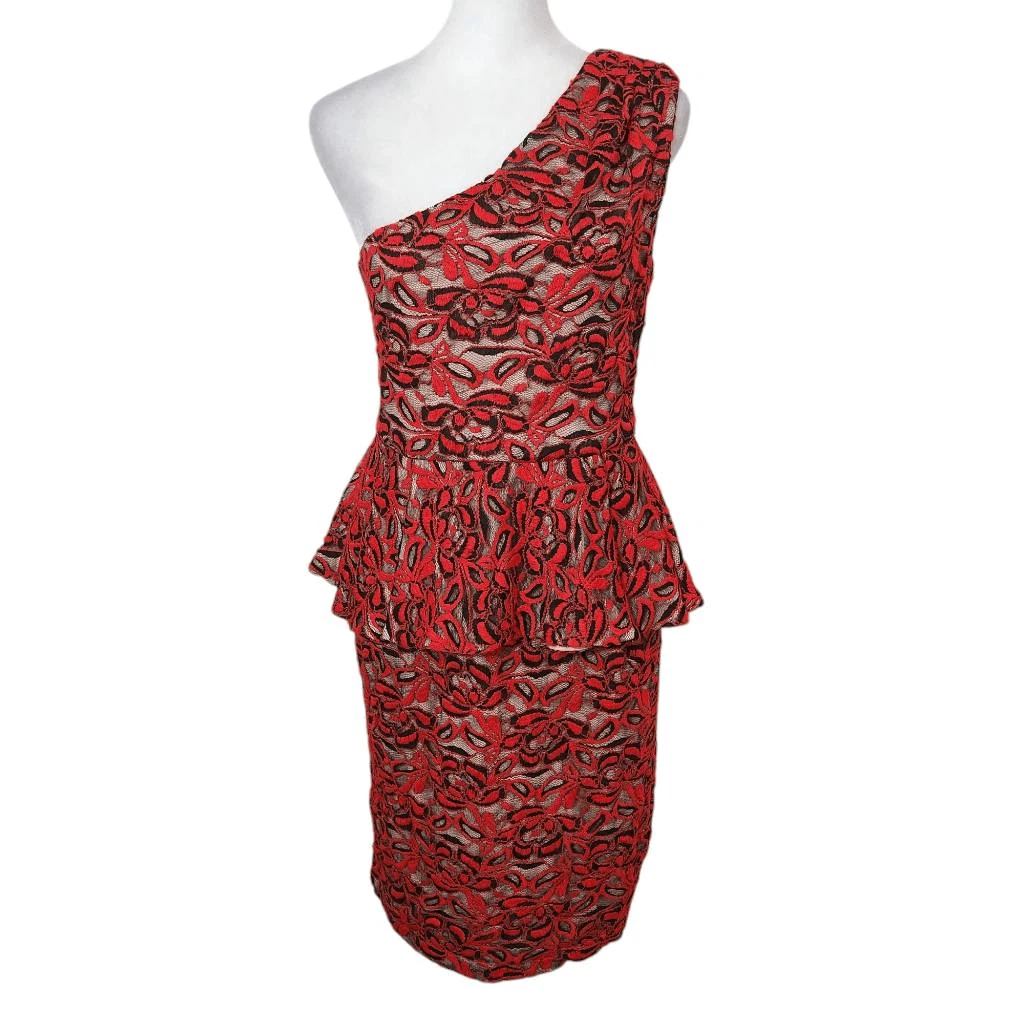 chinese dress ladies Emilio Pucci 2000's Raspberry Red One Shoulder Lace Mini Dress – THE WAY WE  WORE