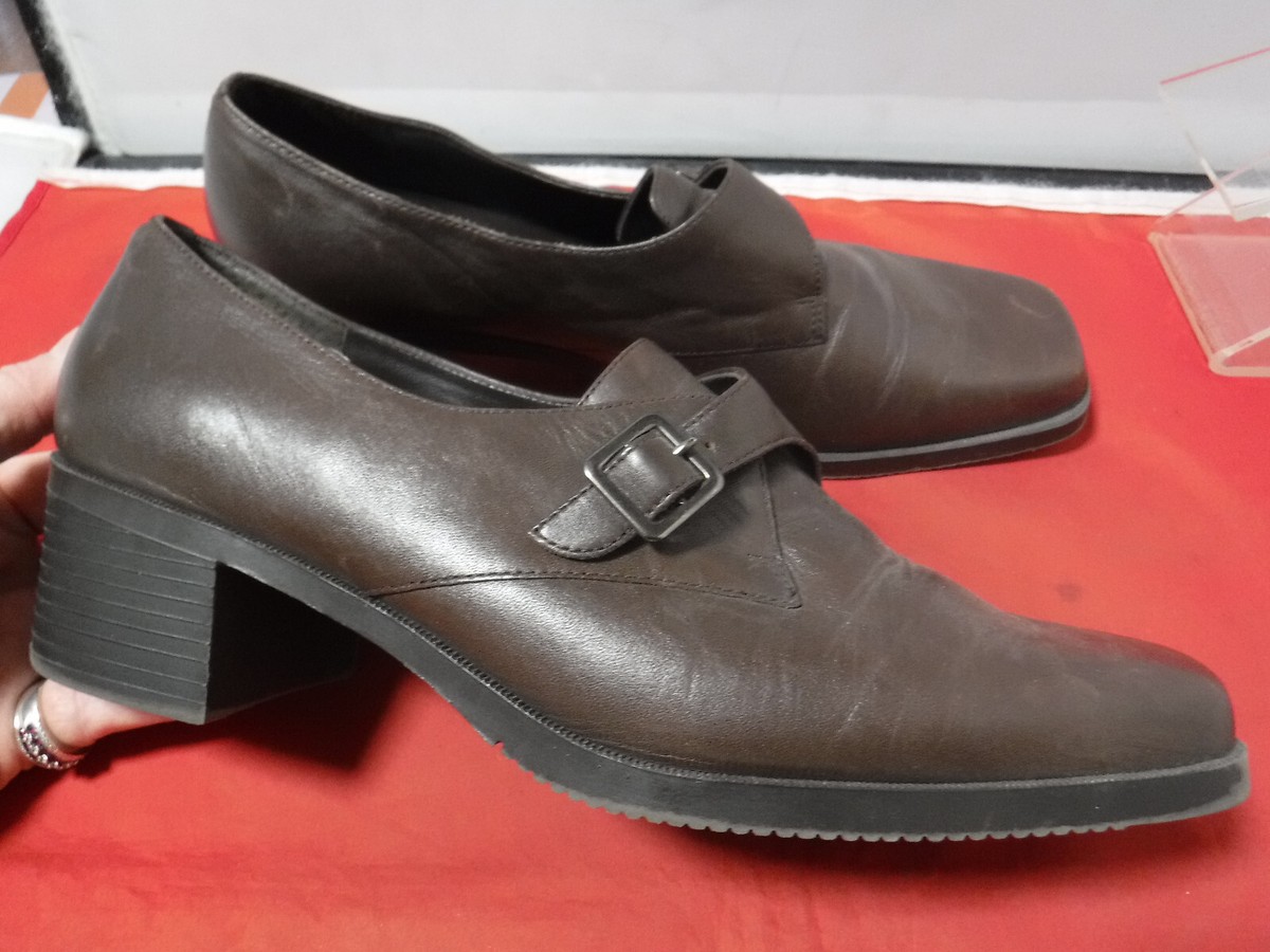 VTG 90s Capezio Monk Strap Buckle Chunky Block Heel Loafer