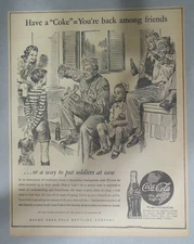 Coca-Cola ad: Fantastic  Artwork! from 1940's 10 x 12 inches Soldiers at Ease !