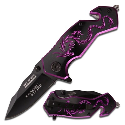 Purple Dragon Strike Pocket Knife Mini Ladies 6'' Overall 2'' Blade Small Cute