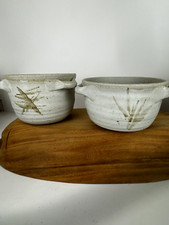 Hand Thrown Studio Art Pottery Stoneware Crock Planter Pot Artist Signed Set 2