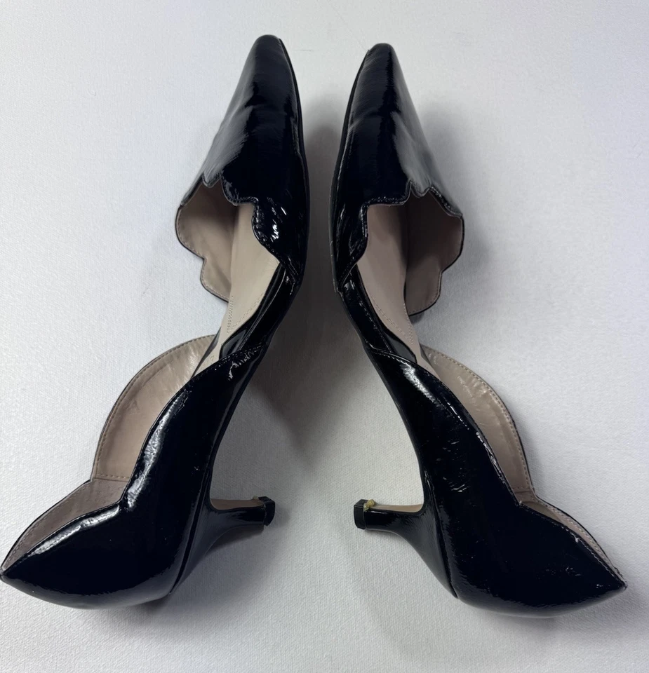 Adrienne Vittadini Serene 黑色专利扇贝小猫高跟鞋 D’Orsay 9.5 米有缺陷 — 第 2/4 张图片
