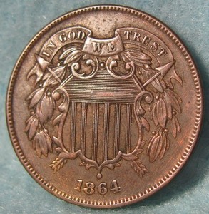 1864 Civil War Era Two Cent Piece High Grade Old US Coin