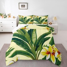 Tropical Comforter Set Full Size,Jungle Flower Leaf Bedding Set,Hawaiian Palm...