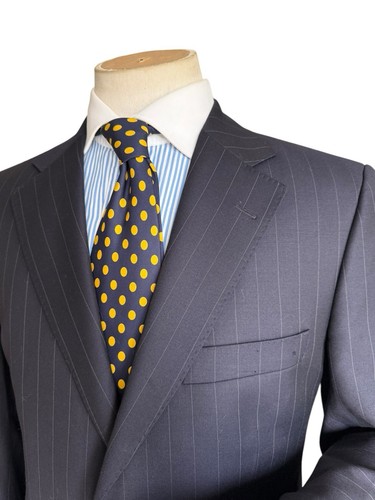 Traje a rayas azul marino DAKS 40S/W34S para hombre viaje de negocios ciudad - Imagen 3 de 14