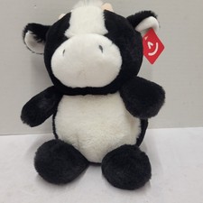 Aurora Mini Moo Black White Stuffed Plush Toy Cow Sitting Soft