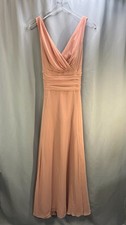 Davids Bridal Fit & Flare Dress Women 12 Pink Surplice Neck Lined Flowy Tie Back