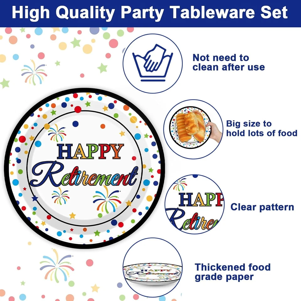 96 Pcs Happy Retirement Party Supplies Colorful Retirement Paper Plates Napkins - Image 3 of 4
