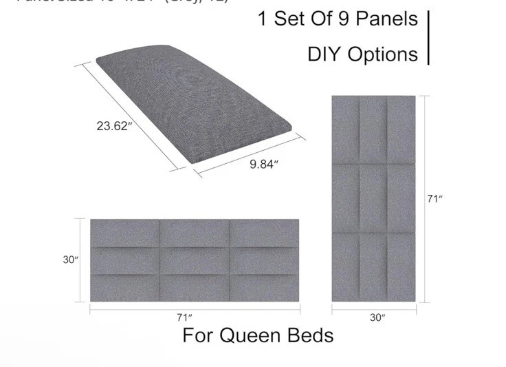 Cabecero de cama tapizado montado en la pared Tbfit pelar y pegar acolchado gris king Foto 2 de 4