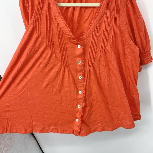 Camisa Lands End Mujer Talla Grande 14 16 Coral Naranja Botón Frontal Top Elástica - Imagen 2 de 7