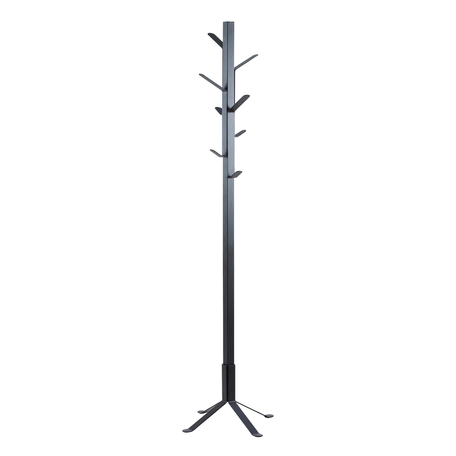 Black Metal Coat Rack with 8 Pegs - Freestanding Hallway Clothes Stand
