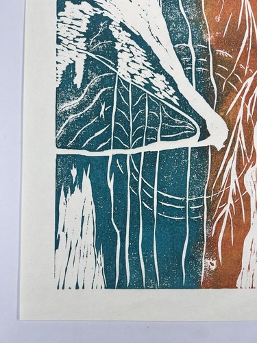 Surrealer Druck von Vogelfedern Formen Linien & Figuren orange blau 16x11" Kunst - Bild 3 von 13