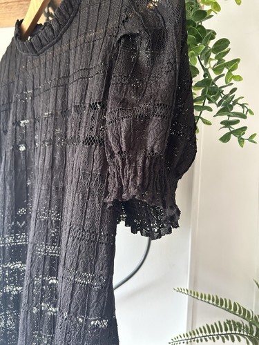Zara Black Lace Stretch Short Sleeve Sheer Top Size Medium 10/12 New X - Picture 2 of 3