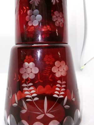 Ruby Red Bedside Tumble Up Water Decanter Vintage Bohemian Romania Czech Glass