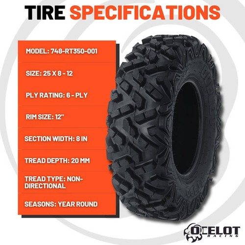 Ocelot RT350 25x10-12 - 25x8-12 ATV/UTV Tire - Set of 4 - Imagen 6 de 8